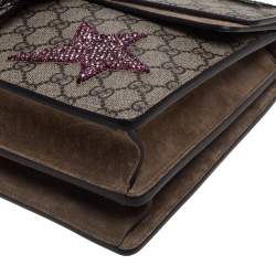 مملوكة مسبقًا حقيبة كتف غوتشي ديونيسوس متوسطة مزخرفة كريستال سويدي و كانفاس جي جي سوبريم بيج