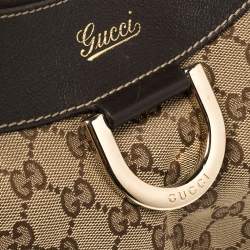 مملوكة مسبقًا حقيبة غوتشي حلقة D جلد وكانفاس GG بنية