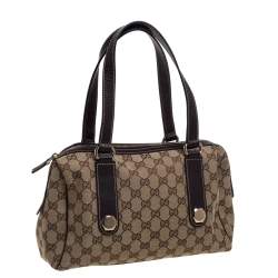 Pre Owned Gucci Beige/Brown GG Canvas and Leather Charmy Boston Bag