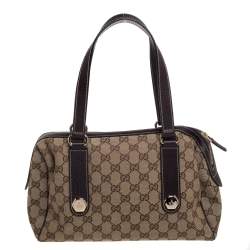 Pre Owned Gucci Beige/Brown GG Canvas and Leather Charmy Boston Bag