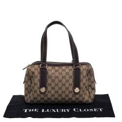 Pre Owned Gucci Beige/Brown GG Canvas and Leather Charmy Boston Bag
