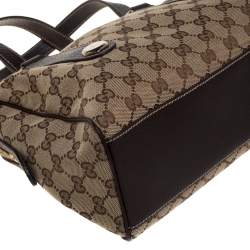 Pre Owned Gucci Beige/Brown GG Canvas and Leather Charmy Boston Bag