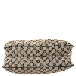 Pre Owned Gucci Beige/Navy GG Canvas Medium Pop Hobo