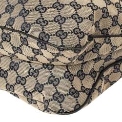 Pre Owned Gucci Beige/Navy GG Canvas Medium Pop Hobo