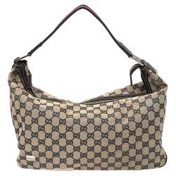 Pre Owned Gucci Beige/Navy GG Canvas Medium Pop Hobo