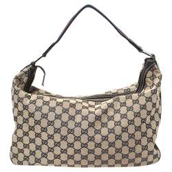 Pre Owned Gucci Beige/Navy GG Canvas Medium Pop Hobo
