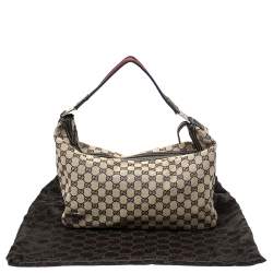 Pre Owned Gucci Beige/Navy GG Canvas Medium Pop Hobo