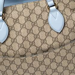 Pre Owned Gucci Beige/Blue GG Supreme Canvas and Leather Diaper Bag