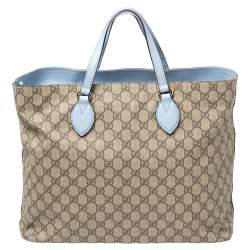 Pre Owned Gucci Beige/Blue GG Supreme Canvas and Leather Diaper Bag
