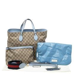 Pre Owned Gucci Beige/Blue GG Supreme Canvas and Leather Diaper Bag