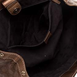 Pre Owned حقيبة يد غوتشى سوكى متوسطة جلد غوتشيسيما ذهبية ميتالك 