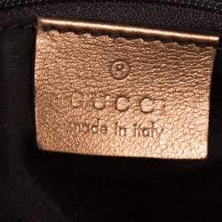 Pre Owned حقيبة يد غوتشى سوكى متوسطة جلد غوتشيسيما ذهبية ميتالك 