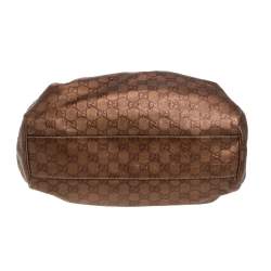 Pre Owned حقيبة يد غوتشى سوكى متوسطة جلد غوتشيسيما ذهبية ميتالك 