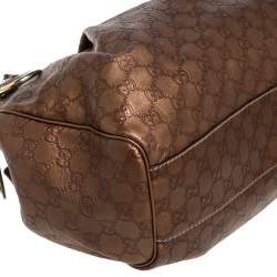 Pre Owned حقيبة يد غوتشى سوكى متوسطة جلد غوتشيسيما ذهبية ميتالك 