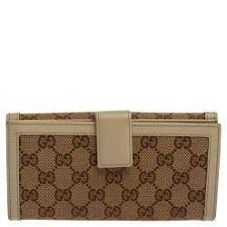 Pre Owned محفظة كونتيننتال غوتشى سوكى جلد و كانفاس جى جى بيج