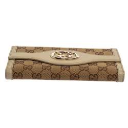 Pre Owned محفظة كونتيننتال غوتشى سوكى جلد و كانفاس جى جى بيج