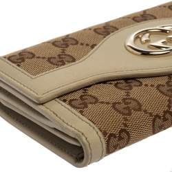 Pre Owned محفظة كونتيننتال غوتشى سوكى جلد و كانفاس جى جى بيج