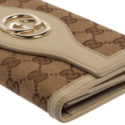 Pre Owned محفظة كونتيننتال غوتشى سوكى جلد و كانفاس جى جى بيج