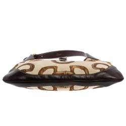 مملوكة مسبقًا Gucci Brown/Cream Horsebit Print Canvas and Leather Jackie O Hobo