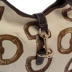 مملوكة مسبقًا Gucci Brown/Cream Horsebit Print Canvas and Leather Jackie O Hobo