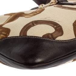 مملوكة مسبقًا Gucci Brown/Cream Horsebit Print Canvas and Leather Jackie O Hobo