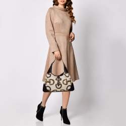 مملوكة مسبقًا Gucci Brown/Cream Horsebit Print Canvas and Leather Jackie O Hobo