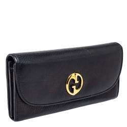 Pre Owned Gucci Black Leather Flap 1973 Continental Wallet