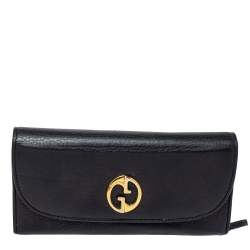 Pre Owned Gucci Black Leather Flap 1973 Continental Wallet