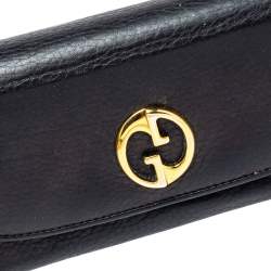 Pre Owned Gucci Black Leather Flap 1973 Continental Wallet