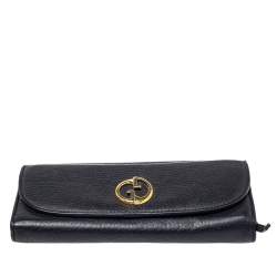 Pre Owned Gucci Black Leather Flap 1973 Continental Wallet