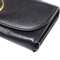Pre Owned Gucci Black Leather Flap 1973 Continental Wallet