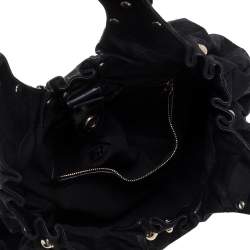 Pre Owned Gucci Black GG Canvas and Leather Pelham Studded Hobo