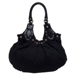 Pre Owned Gucci Black GG Canvas and Leather Pelham Studded Hobo