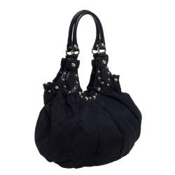 Pre Owned Gucci Black GG Canvas and Leather Pelham Studded Hobo