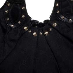 Pre Owned Gucci Black GG Canvas and Leather Pelham Studded Hobo