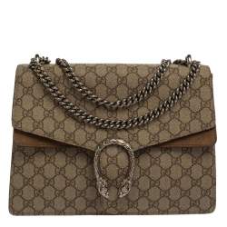 Pre Owned Gucci Beige/Brown GG Supreme Canvas and Suede Medium Dionysus Shoulder Bag