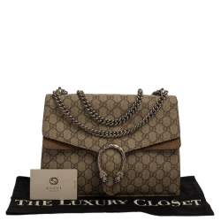 Pre Owned Gucci Beige/Brown GG Supreme Canvas and Suede Medium Dionysus Shoulder Bag