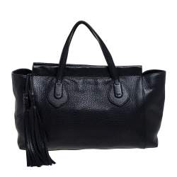 GUCCI Lady Tassel Black Grained Leather Top Handle Tote Bag