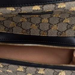 Pre Owned Gucci Beige/Black GG Supreme Canvas and Leather Bees Backpack