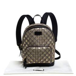 Pre Owned Gucci Beige/Black GG Supreme Canvas and Leather Bees Backpack