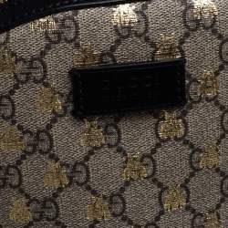 Pre Owned Gucci Beige/Black GG Supreme Canvas and Leather Bees Backpack