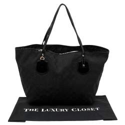 Pre Owned Gucci Black GG Canvas and Patent Leather Jolie Tote
