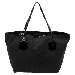 Pre Owned Gucci Black GG Canvas and Patent Leather Jolie Tote