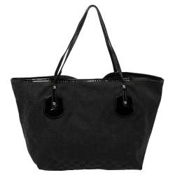 Pre Owned Gucci Black GG Canvas and Patent Leather Jolie Tote