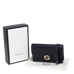 مملوكة مسبقًا Gucci Black Leather Interlocking G Wallet on Chain