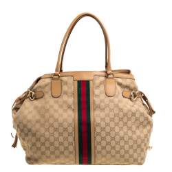 Pre Owned حقيبة يد غوتشي ويب جلد وكانفاس جي جي بيج