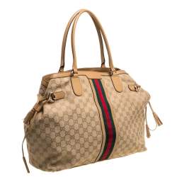 Pre Owned حقيبة يد غوتشي ويب جلد وكانفاس جي جي بيج