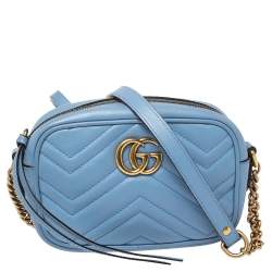 Pre Owned حقيبة كروس غوتشي مارمونت جي جي صغيرة جلد ماتيلاس أزرق