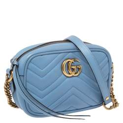 Pre Owned حقيبة كروس غوتشي مارمونت جي جي صغيرة جلد ماتيلاس أزرق