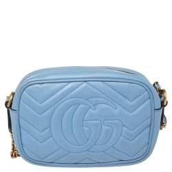 Pre Owned حقيبة كروس غوتشي مارمونت جي جي صغيرة جلد ماتيلاس أزرق